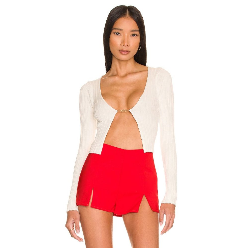 superdown White Ribbed Sweater